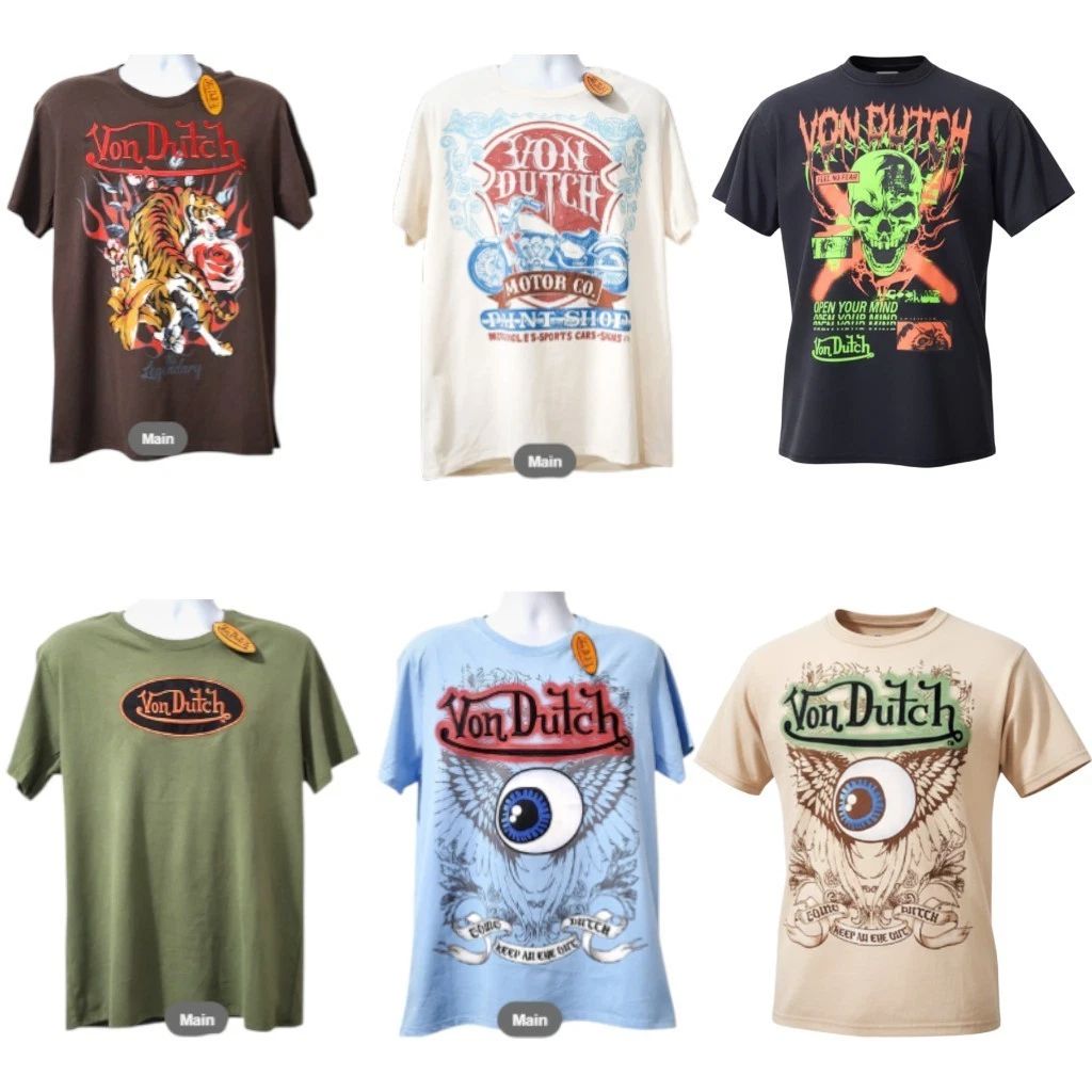 Von Dutch New Graphic T-Shirt Men's Size Large Embroidered Multi-Colored