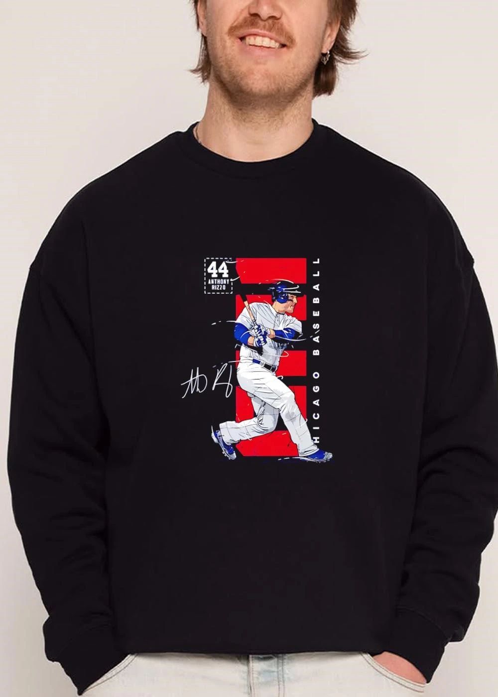 Chicago Baseball 44 Anthony Rizzo Batter Swinging Red Background Line Art shirt