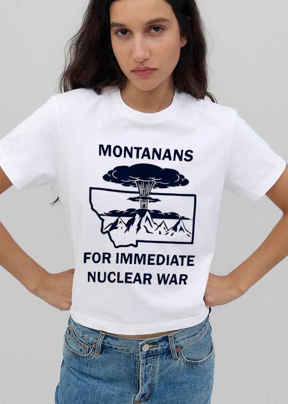 Montanans For Immediate Nuclear War Montana Outline Mushroom Cloud Mountain Range shirt