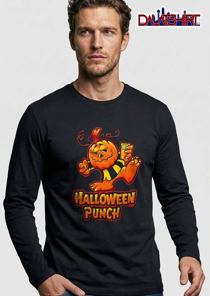 Halloween Punch Cartoon Pumpkin Monster Holding Drink Glass shirt