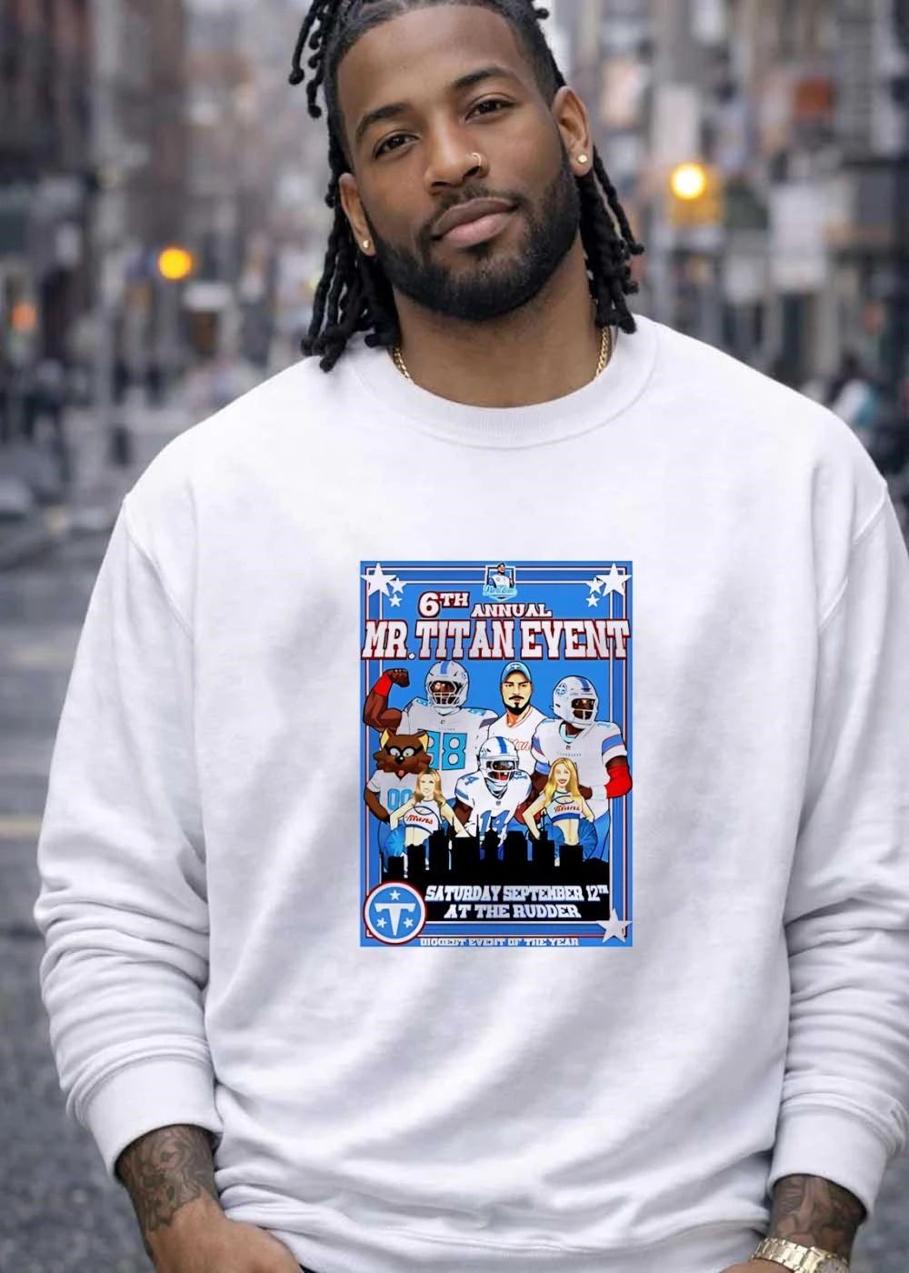 6th Annual Mr Titan Event at the Rudder Saturday September 12 Tennessee Titans shirt