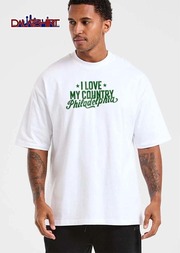 I Love My Country Philadelphia Green Stars Cursive Overlapping Lettering shirt