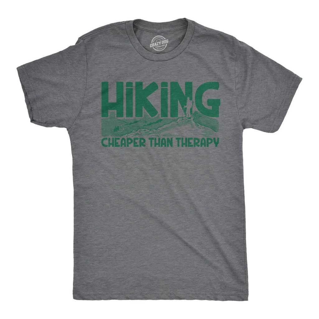 Mens Hiking Cheaper Than Therapy Funny Camping Outdoor Summer T shirt