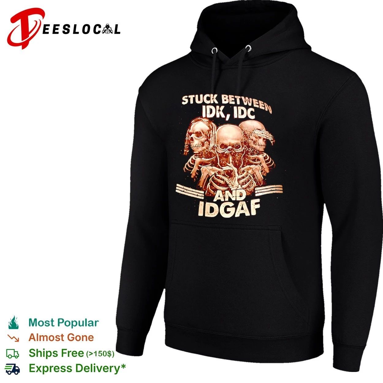 Stuck Between Idk Idc and Idgaf skeleton T-shirt