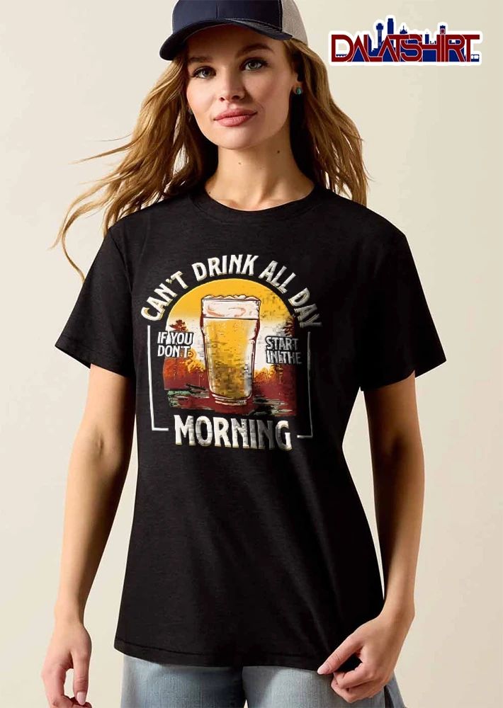 Cant Drink All Day If You Dont Start In The Morning Pint Beer Glass Sunset Retro shirt