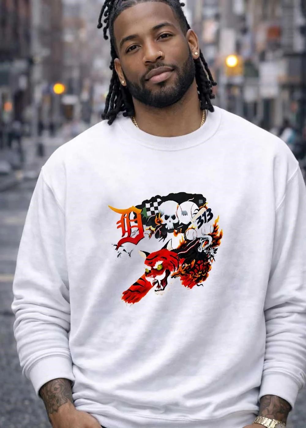 Detroit Tigers Skull Baseball 313 Fire Tiger T-Shirt