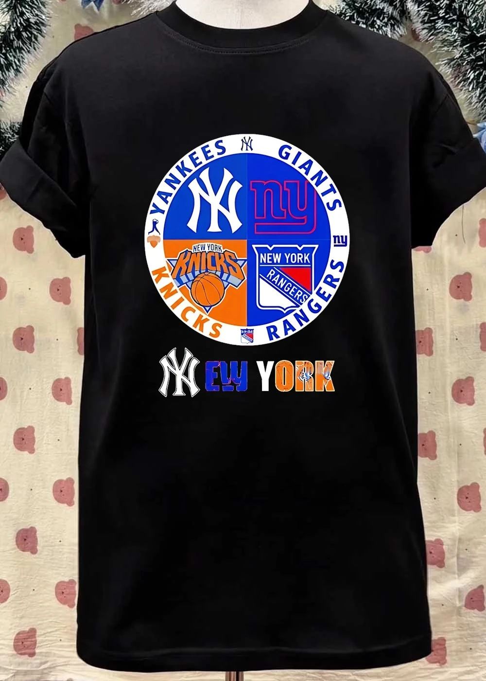 New York Sports Logos Yankees Giants Knicks Rangers T-Shirt