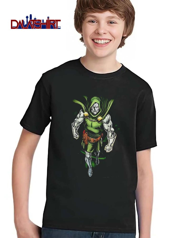 Doctor Doom Walking Forward In Metallic Armor Green Hooded Cloak shirt