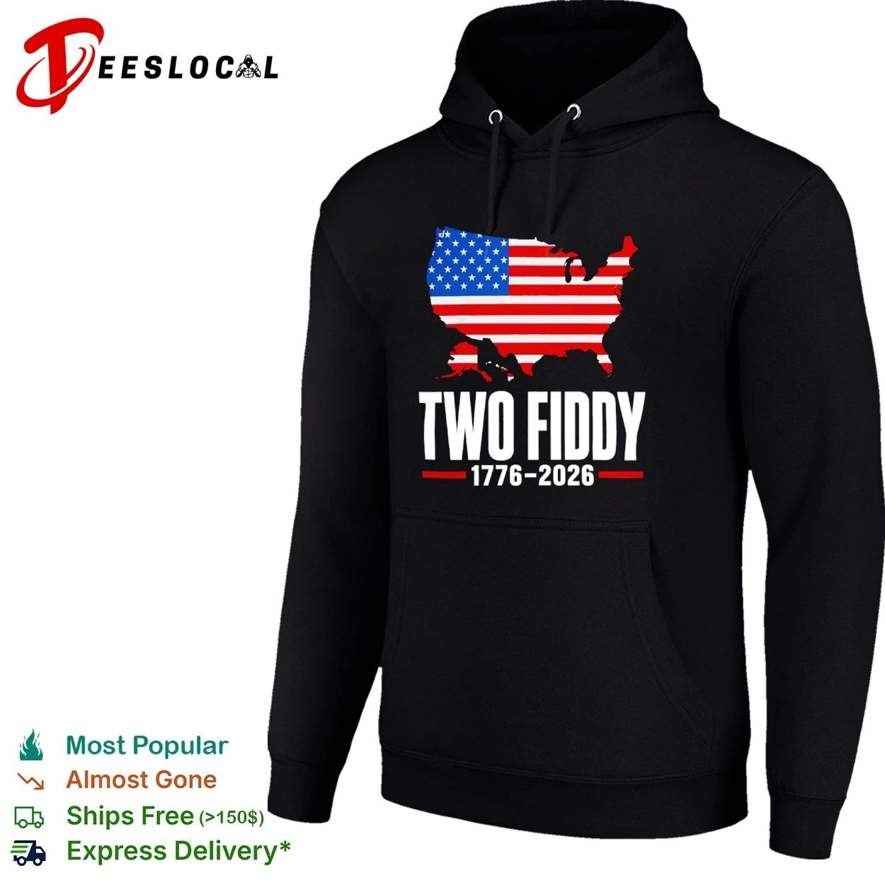 Two Fiddy 1776-2026 United States Map American Flag T-shirt