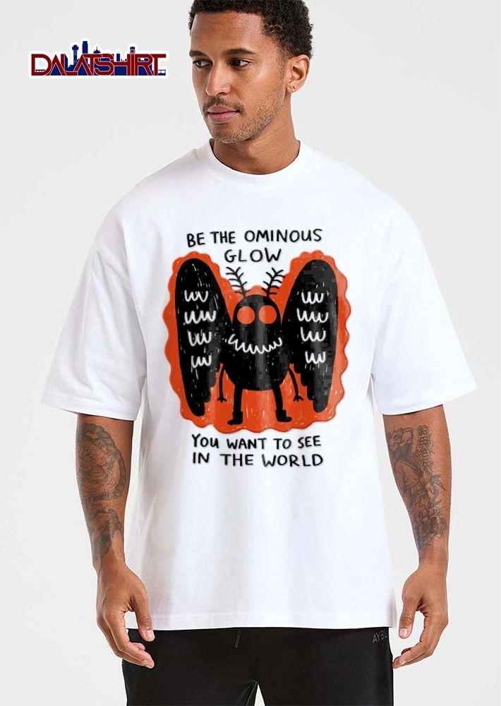 Be The Ominous Glow You Want To See In The World Cartoon Black Mothman Cryptid Orange Aura shirt