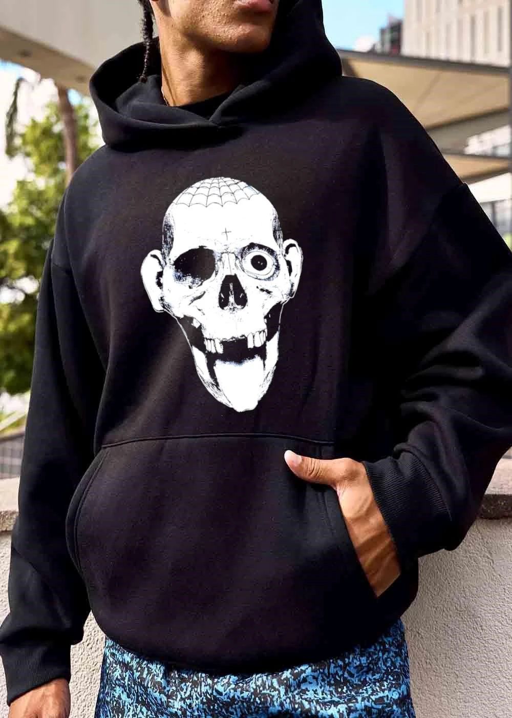Monochrome Skeleton Spiderweb Eyeball Tongue Illustration shirt