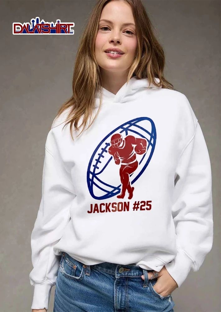 Jackson 25 Red Running Athlete Silhouette Blue Football shirt
