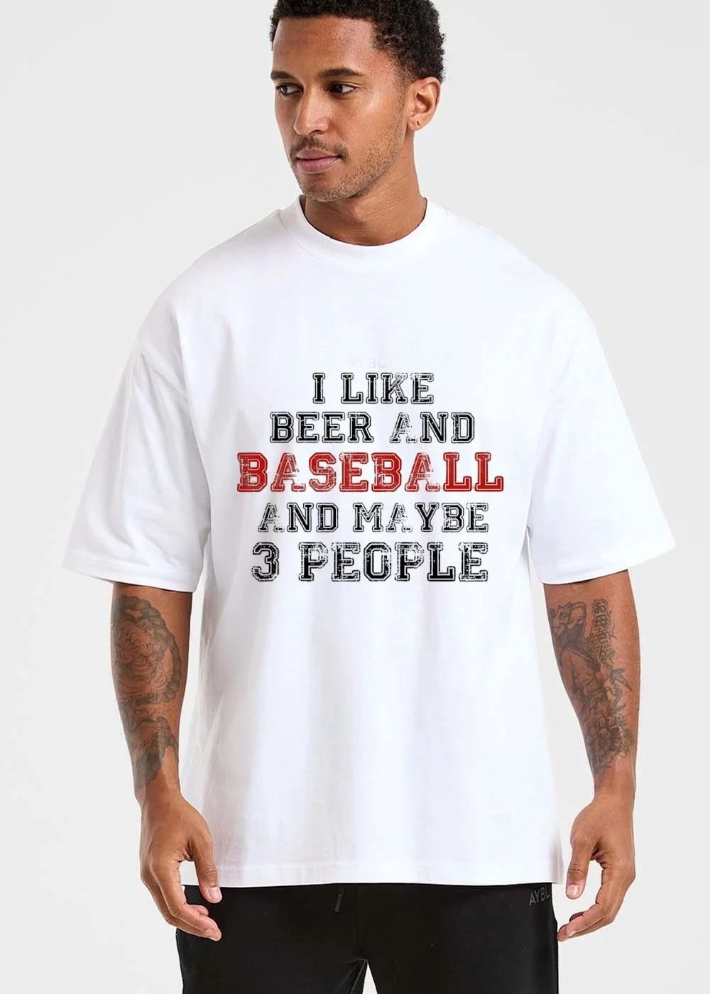 I Like Beer And Baseball Maybe 3 People Distressed Varsity Lettering shirt