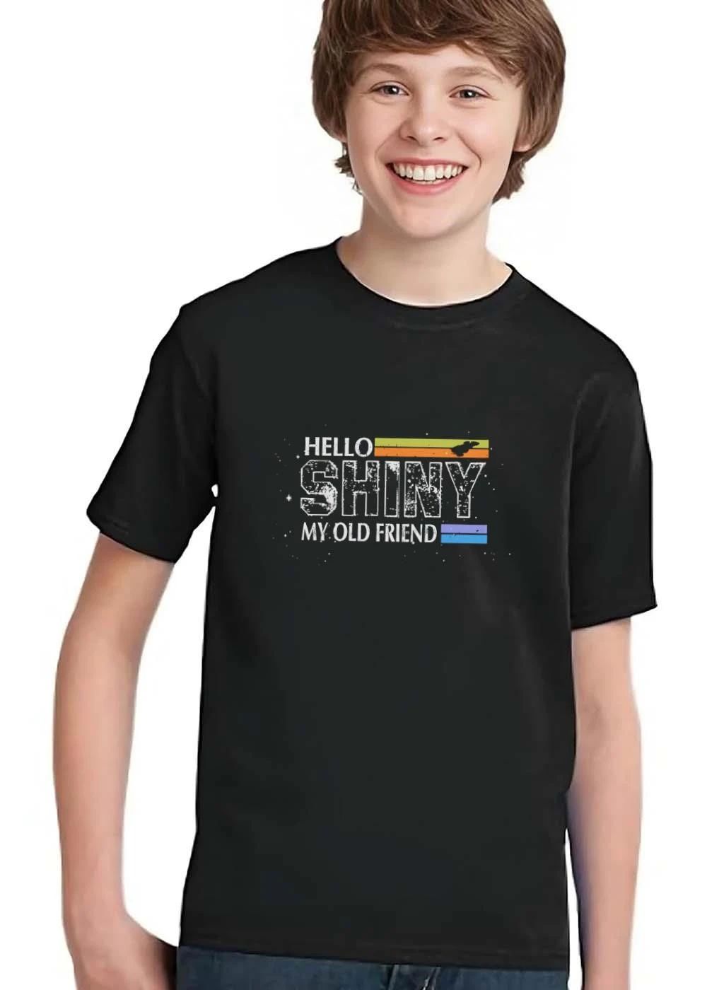 Hello Shiny My Old Friend Spaceship Silhouette Retro Stripes Distressed shirt