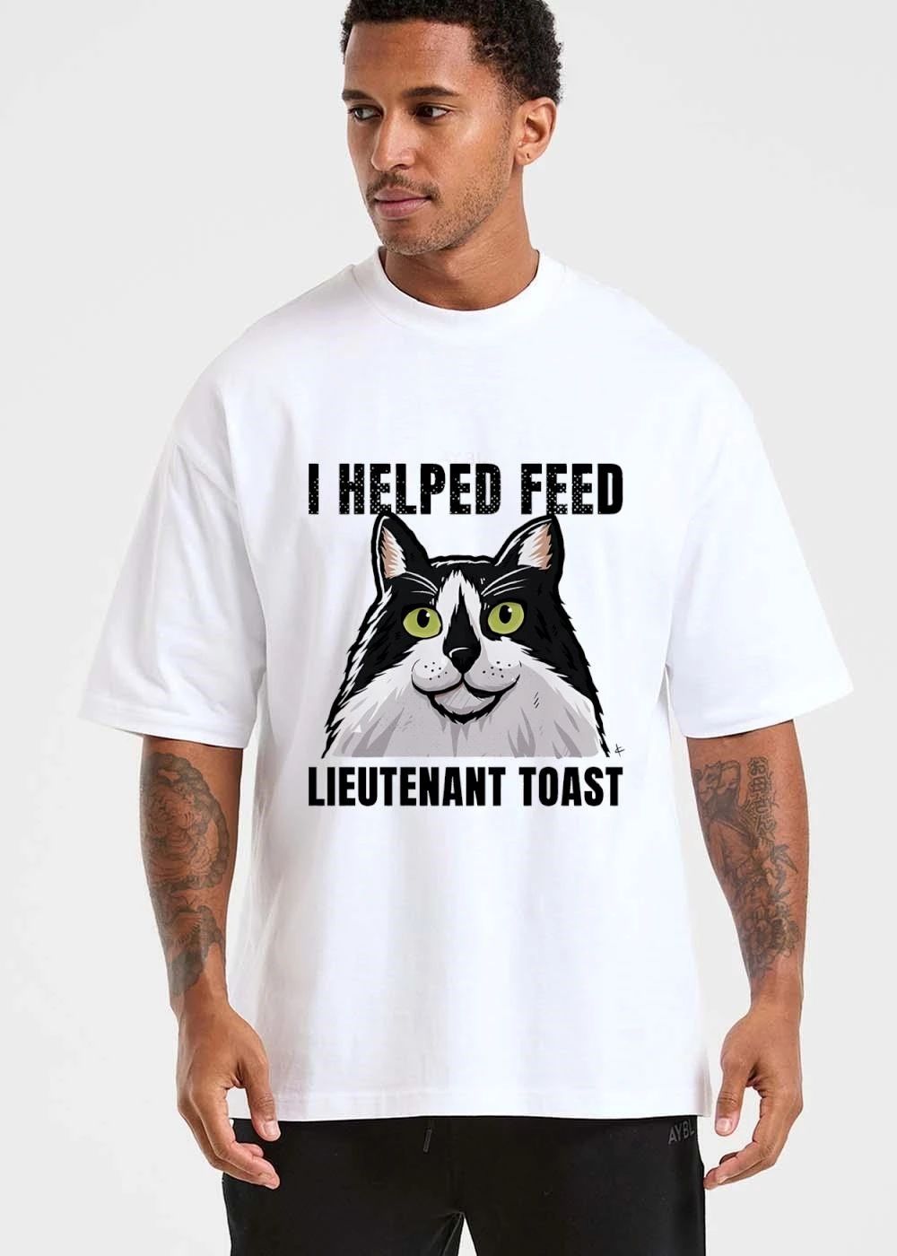 I Helped Feed Lieutenant Toast Tuxedo Cat Portrait Cartoon Illustration shirt