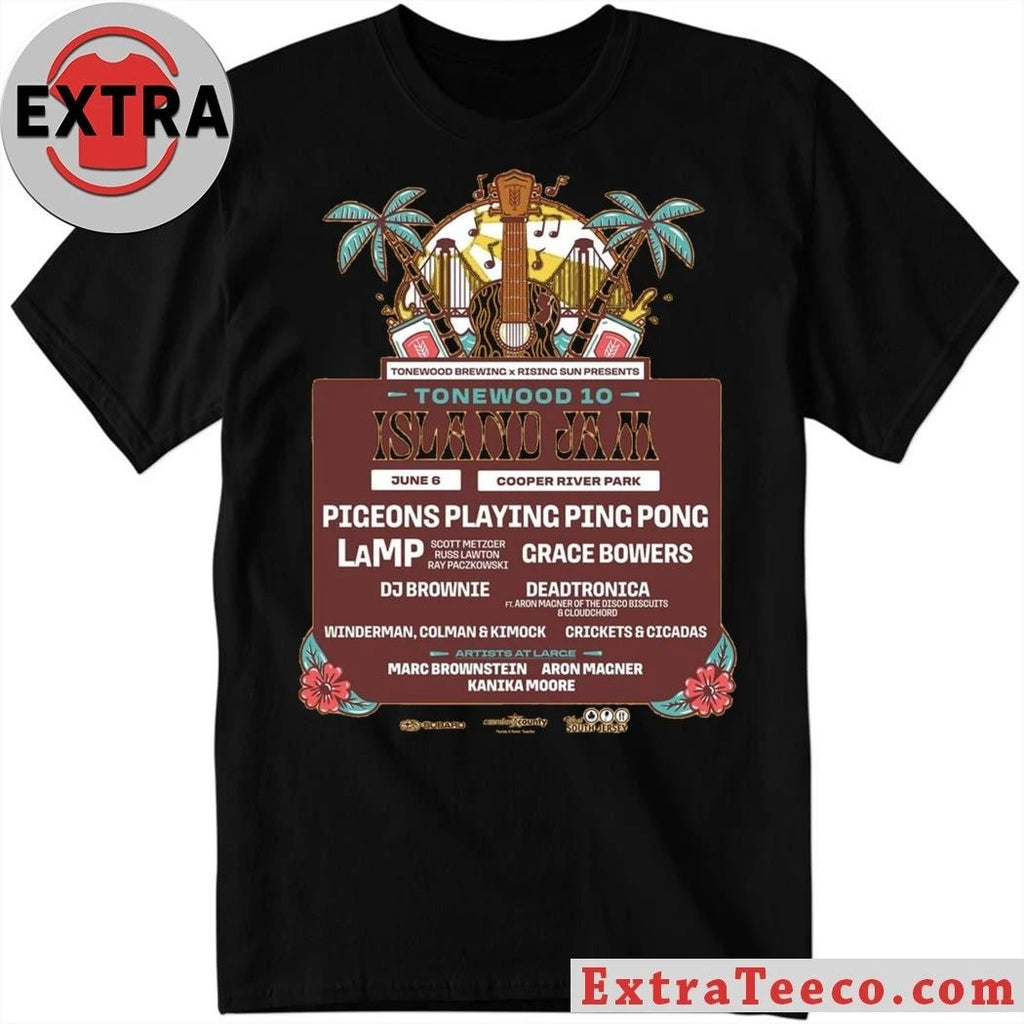 Poster for Tonewood 10 Island Jam, a music festival celebrating the 10th anniversary of Tonewood Brewing Shirt