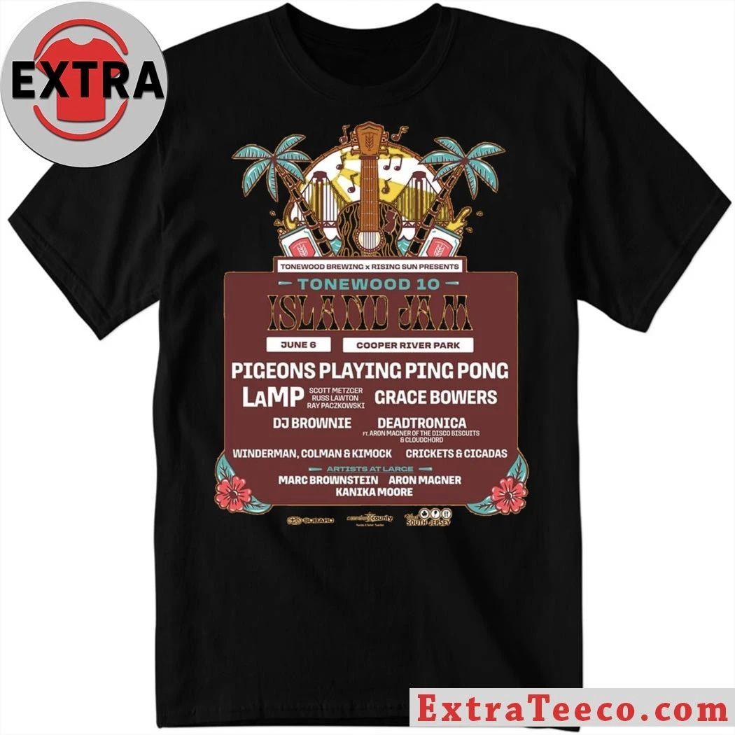 Poster for Tonewood 10 Island Jam, a music festival celebrating the 10th anniversary of Tonewood Brewing Shirt