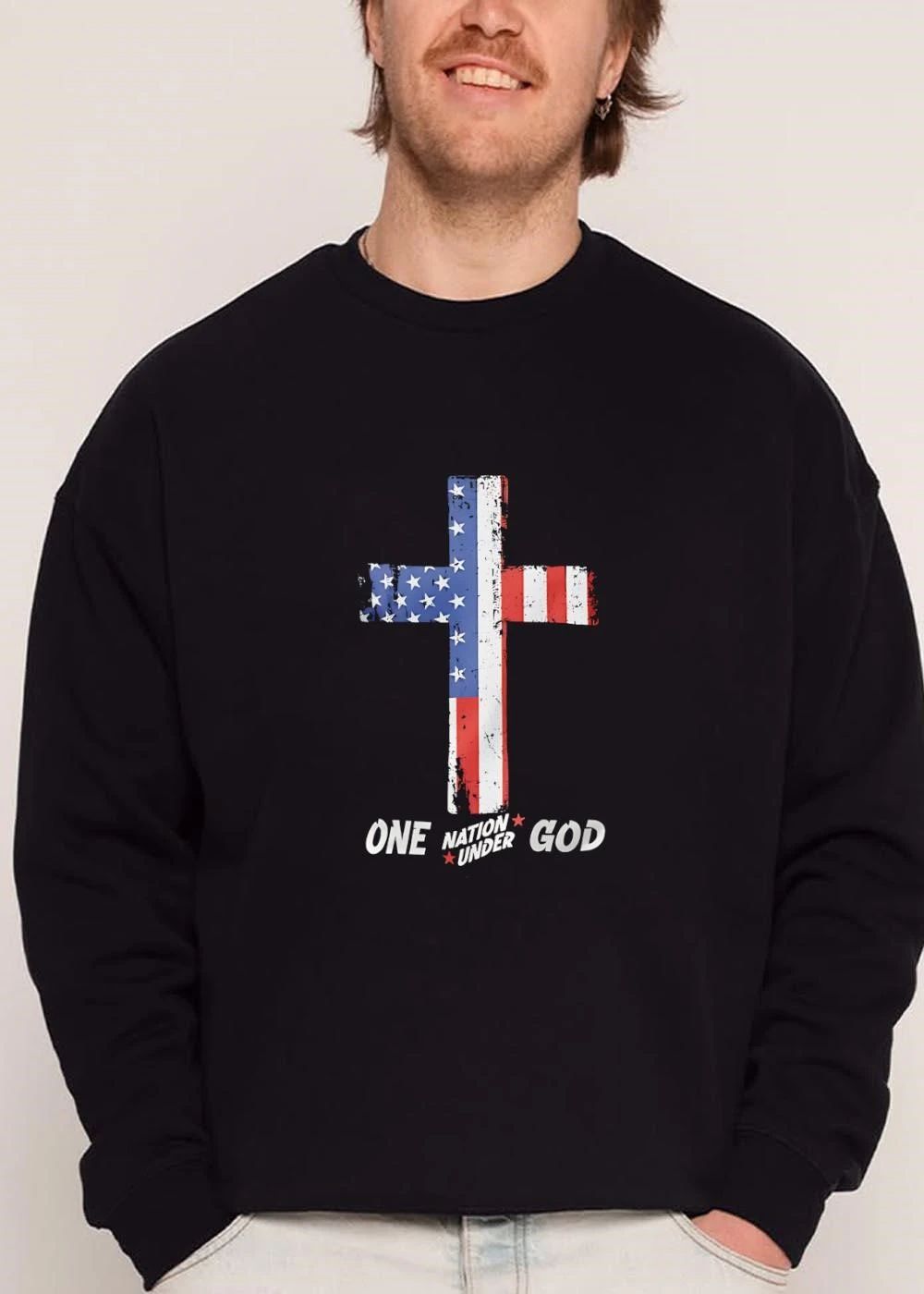 One Nation Under God Distressed Christian Cross American Flag shirt