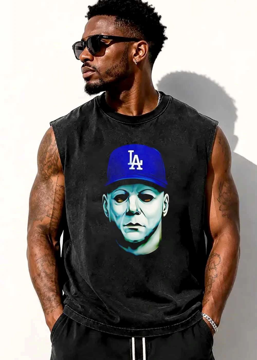 Los Angeles Dodgers MLB Michael Myers Mask Blue Cap Portrait shirt