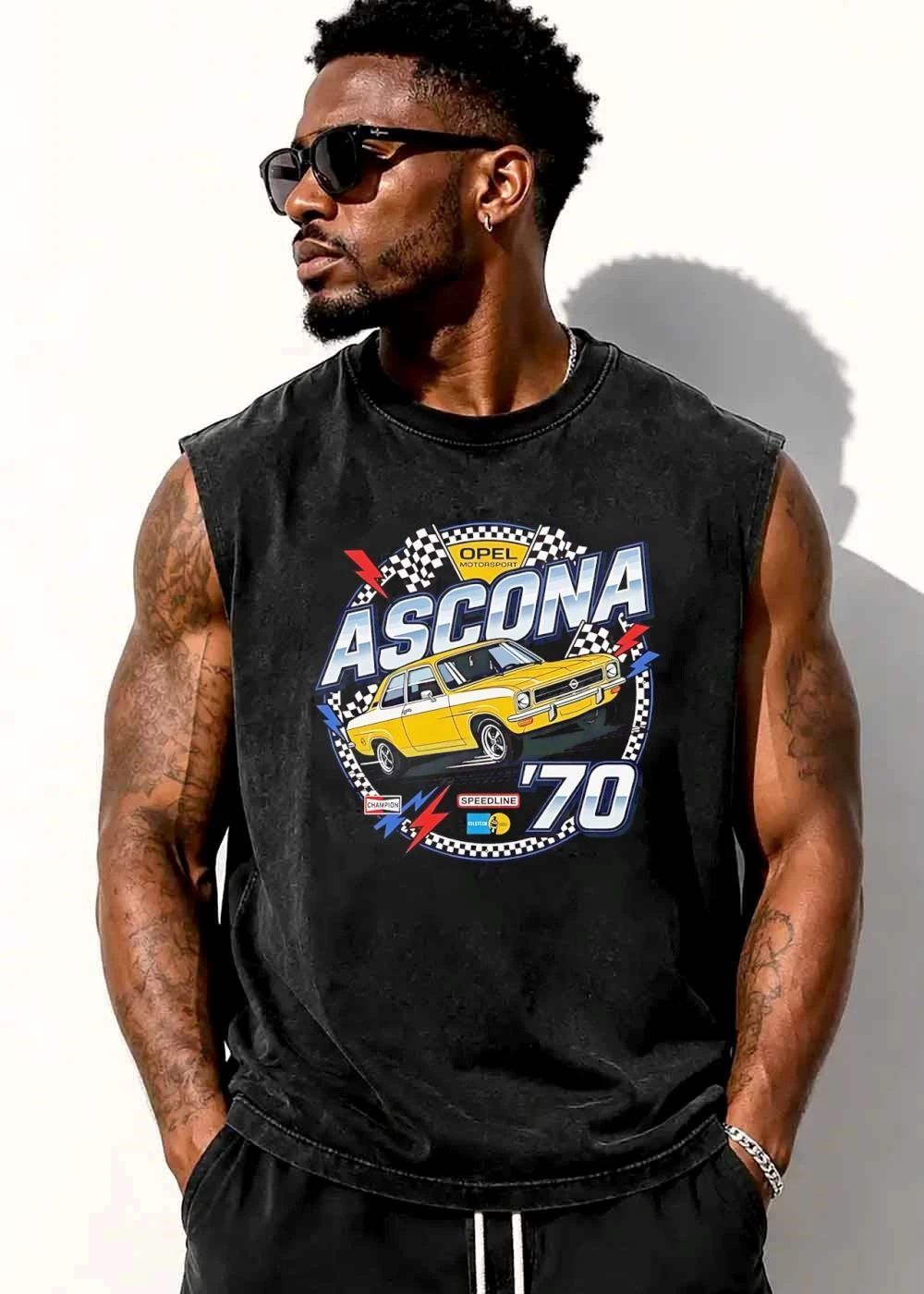 Opel Motorsport Ascona Champion Speedline 70 Yellow Rally Car Checkered Flag Badge shirt