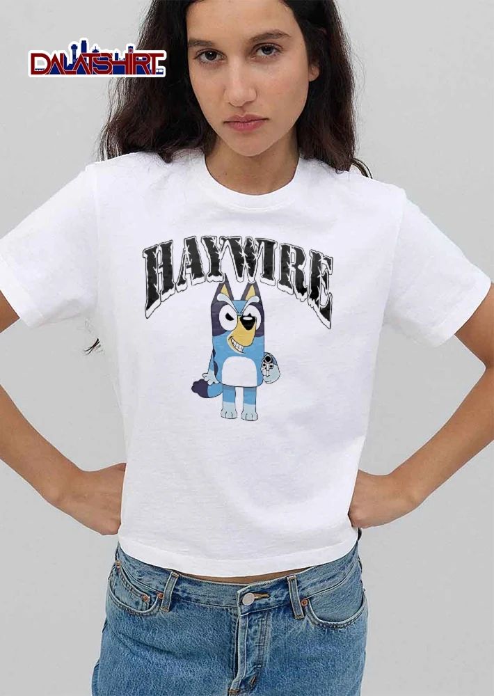 Haywire Bootleg Smirking Cartoon Blue Heeler Dog Holding Gun shirt