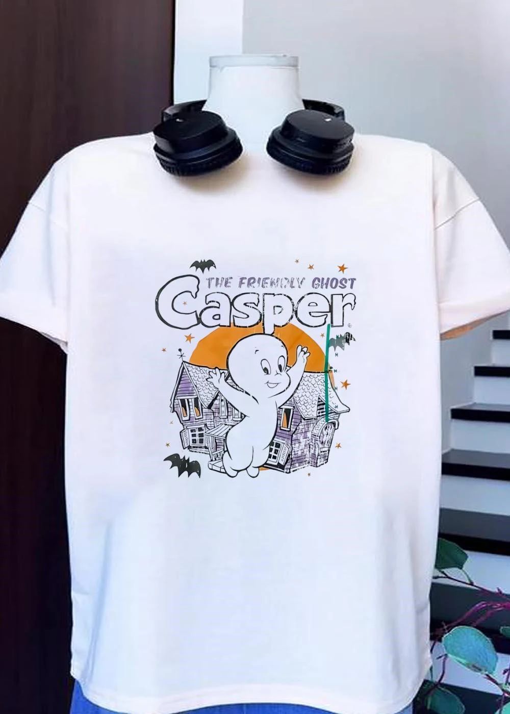 Casper the Friendly Ghost Floating Over Haunted House T-Shirt