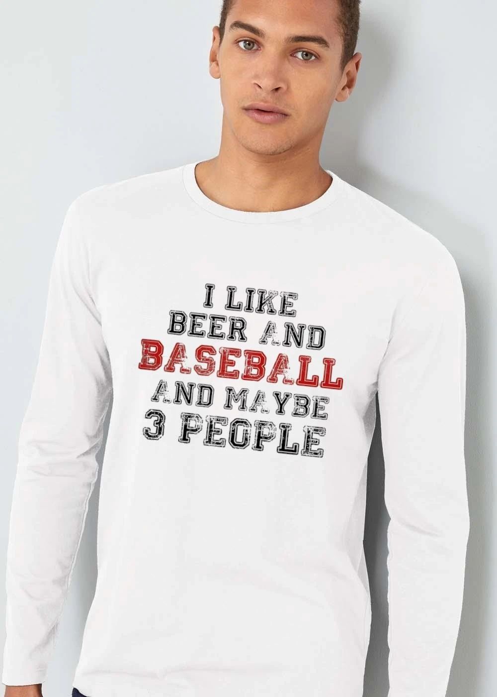 I Like Beer And Baseball Maybe 3 People Distressed Varsity Lettering shirt