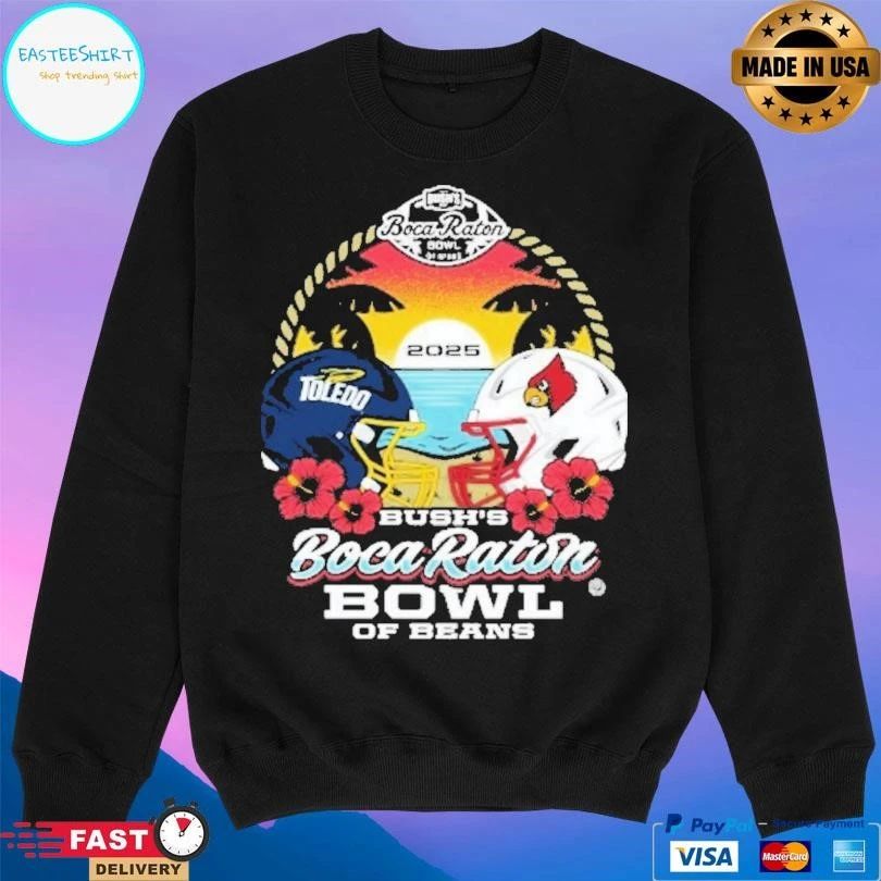 Toledo Rocket Vs Louisville Cardinals 2025 Boca Raton Bowl Of Beans Helmet T-shirts
