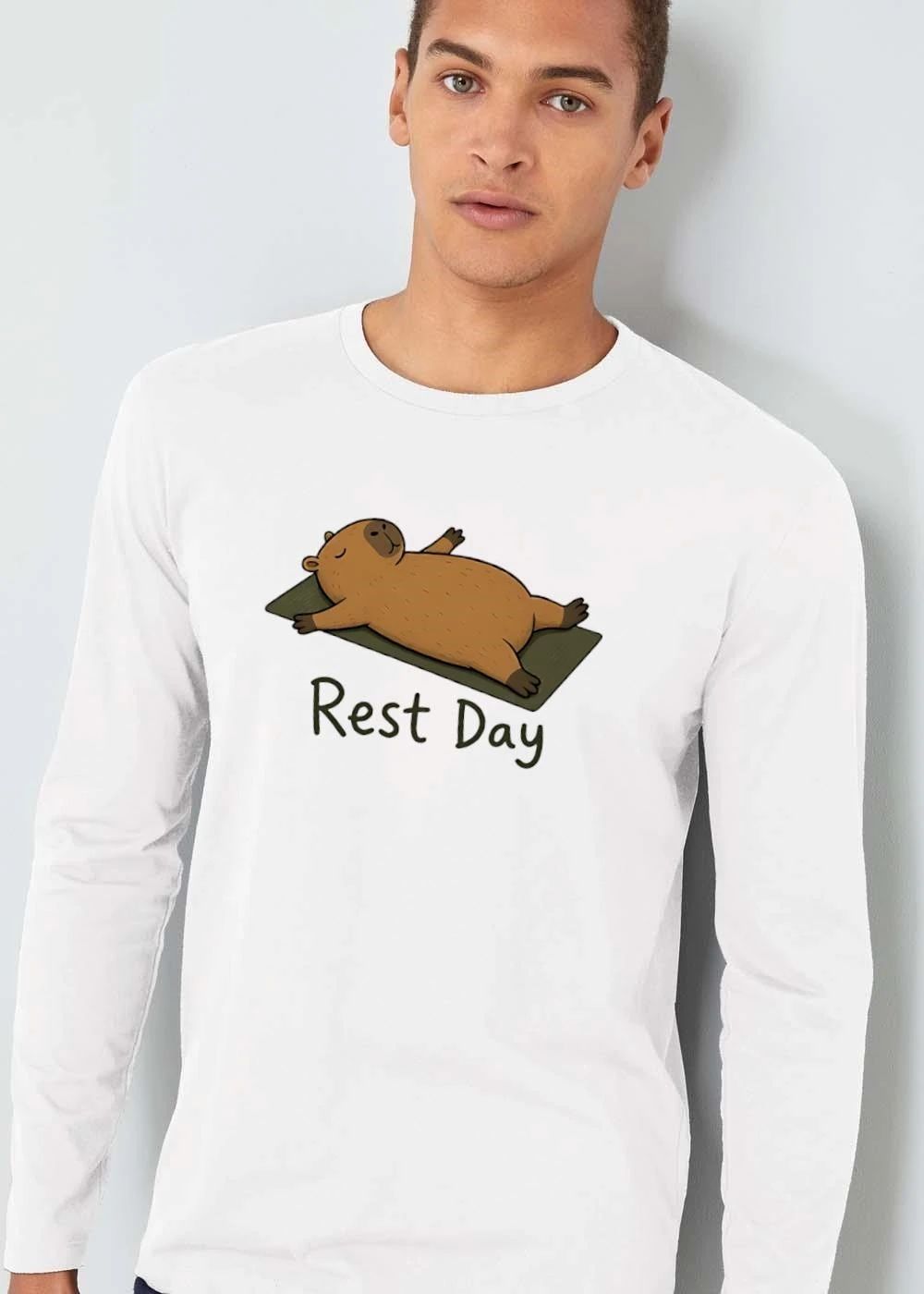 Rest Day Cartoon Capybara Relaxing Lying On Back Green Yoga Mat shirt
