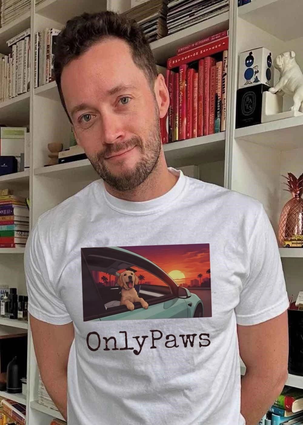 Golden Retriever Riding in a Car OnlyPaws shirt