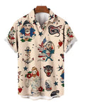 Mens Button Down Shirts Mermaid Printed Hawaiian Top Hula Girls Novelty Ugly