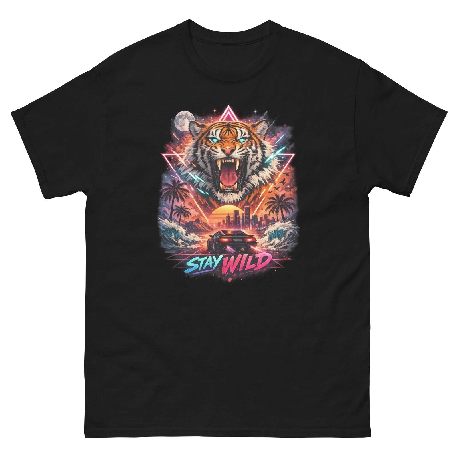 Stay Wild Tiger Neon T-Shirt – Streetwear Graphic Tee Unisex Trendy