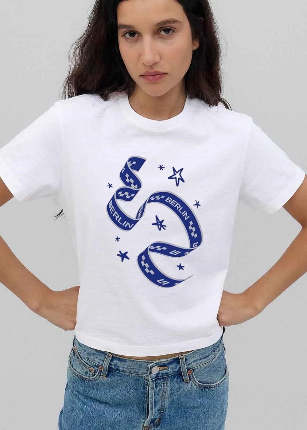 Berlin Checkered Streamer Floating Pattern Doodle Stars shirt