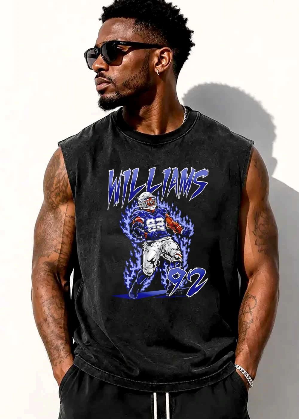 Williams 92 Screaming Football Player Blue Electric Flames shirt