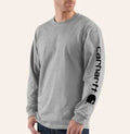 Men's Gray Long Sleeve Work T-Shirt Logo Sleeve Cotton Workwear Tee Size XL