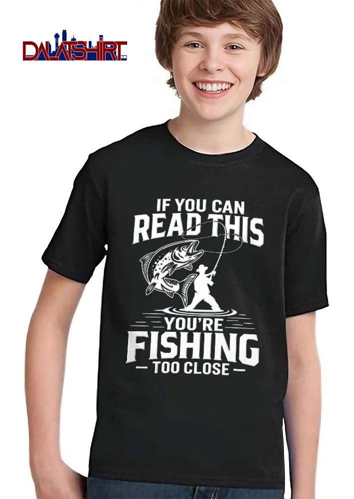 If You Can Read This Youre Fishing Too Close Fisherman Silhouette Jumping Bass Water Line Art shirt