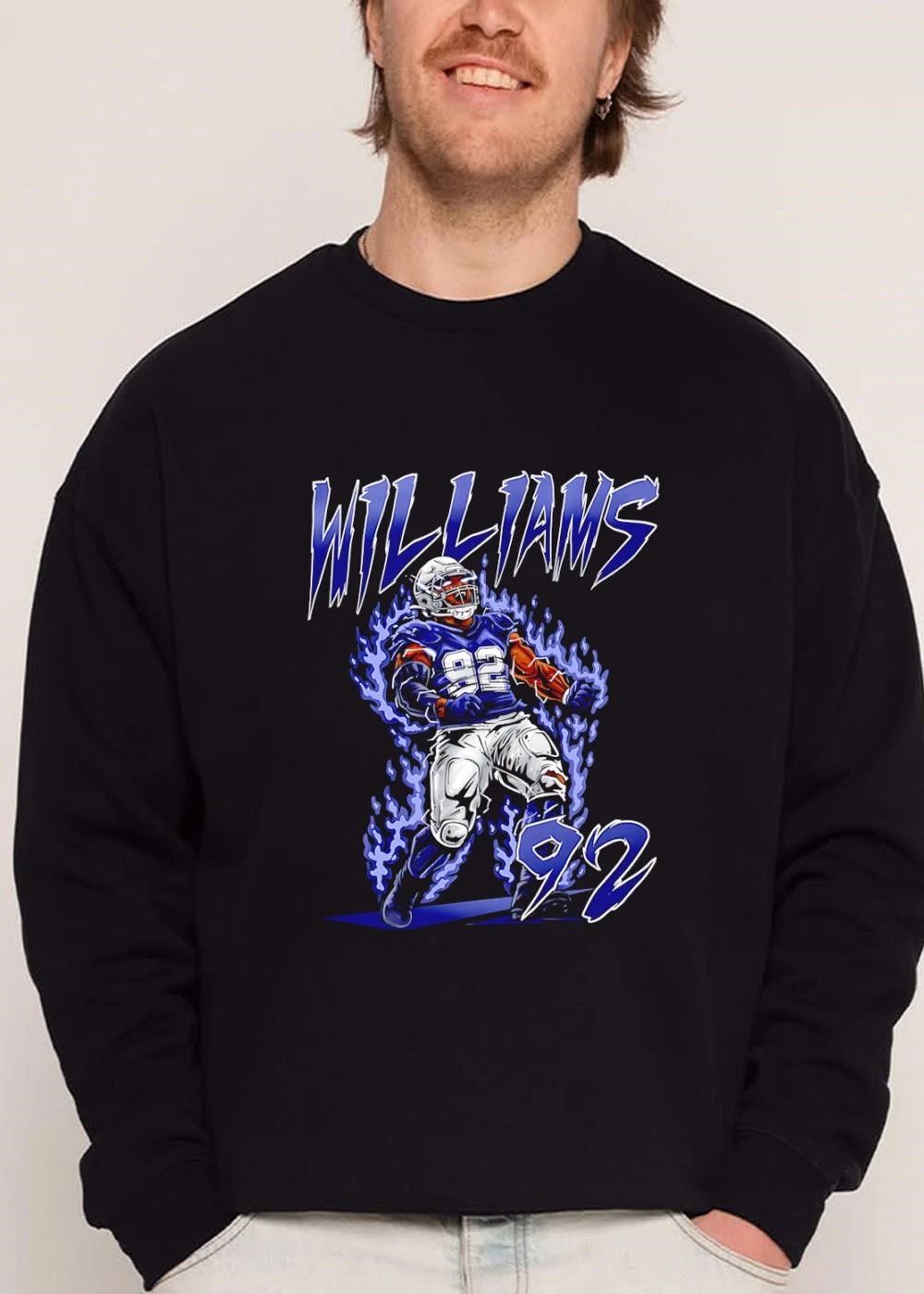 Williams 92 Screaming Football Player Blue Electric Flames shirt