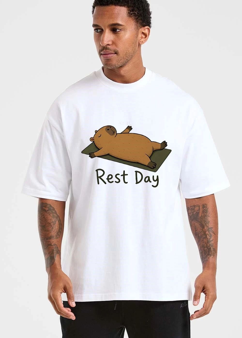 Rest Day Cartoon Capybara Relaxing Lying On Back Green Yoga Mat shirt