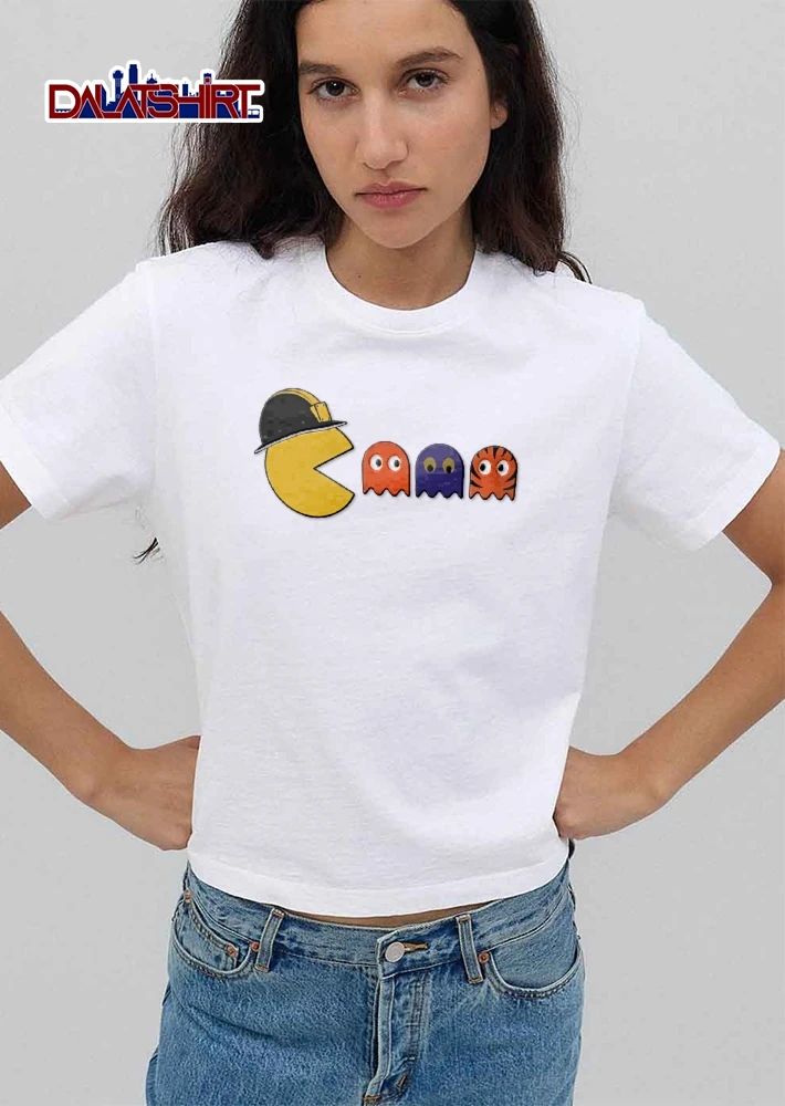 Pacman wearing construction hat eating ghosts shirt