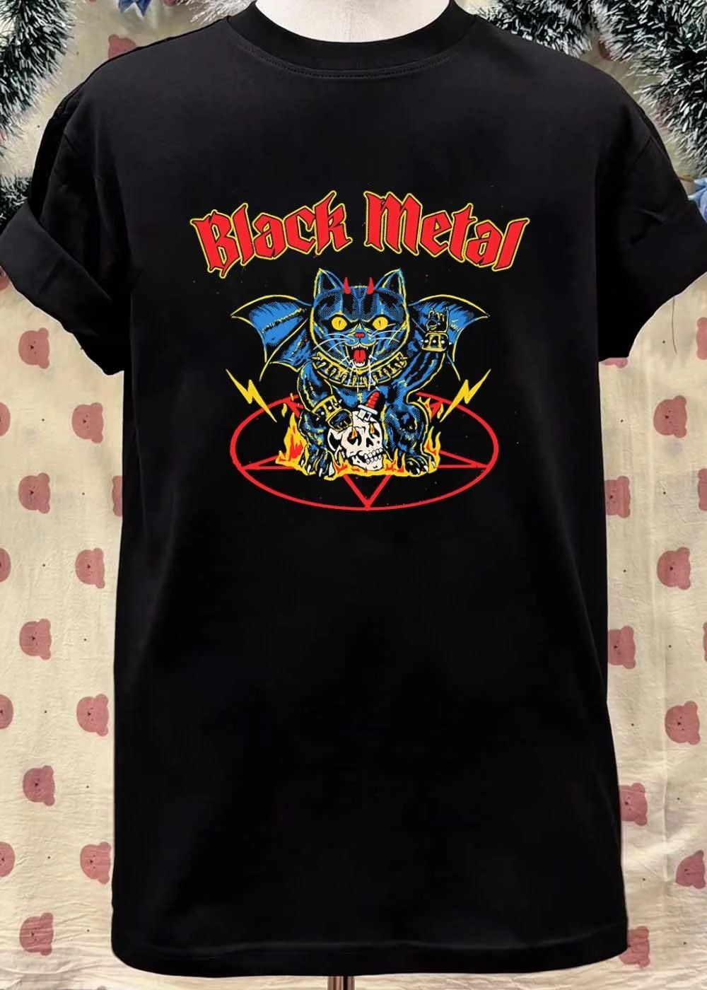 Devil Black Cat Demon Wings Pentagram Fire Skull Unisex shirt