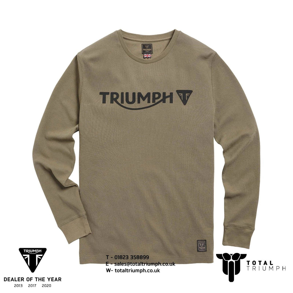 GENUINE Triumph Motorcycles Bettmann Long Sleeve Logo T-Shirt Khaki Green NEW
