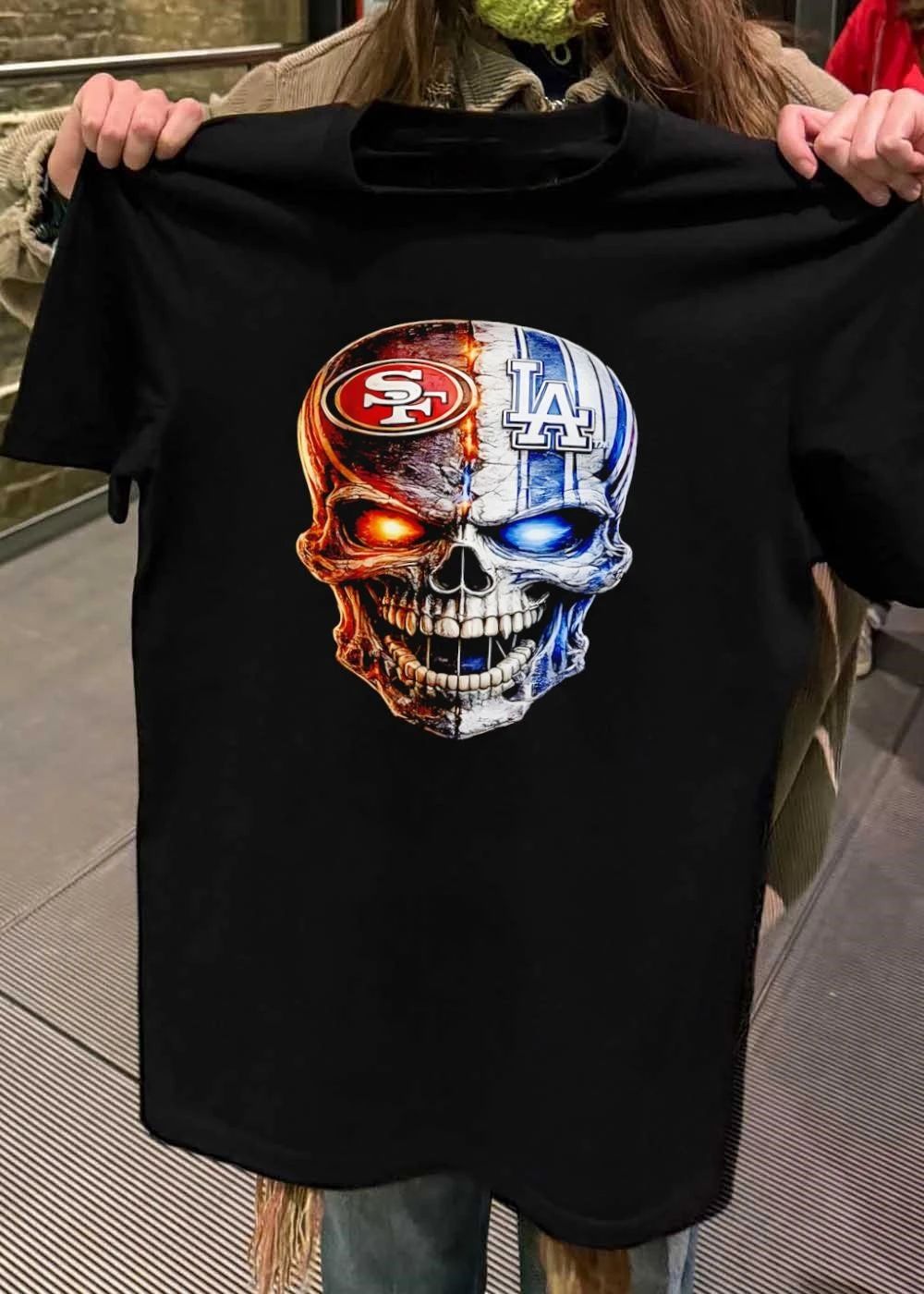SF 49ers LA Dodgers Split Face Skull T-Shirt
