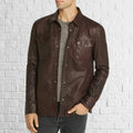 Mens Leather Brown shirt Genuine Lambskin Motorcycle Button Slim fit shirt