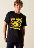Mo Mone No Problems Gold Globe Dollar Sign Symbol Black Background shirt
