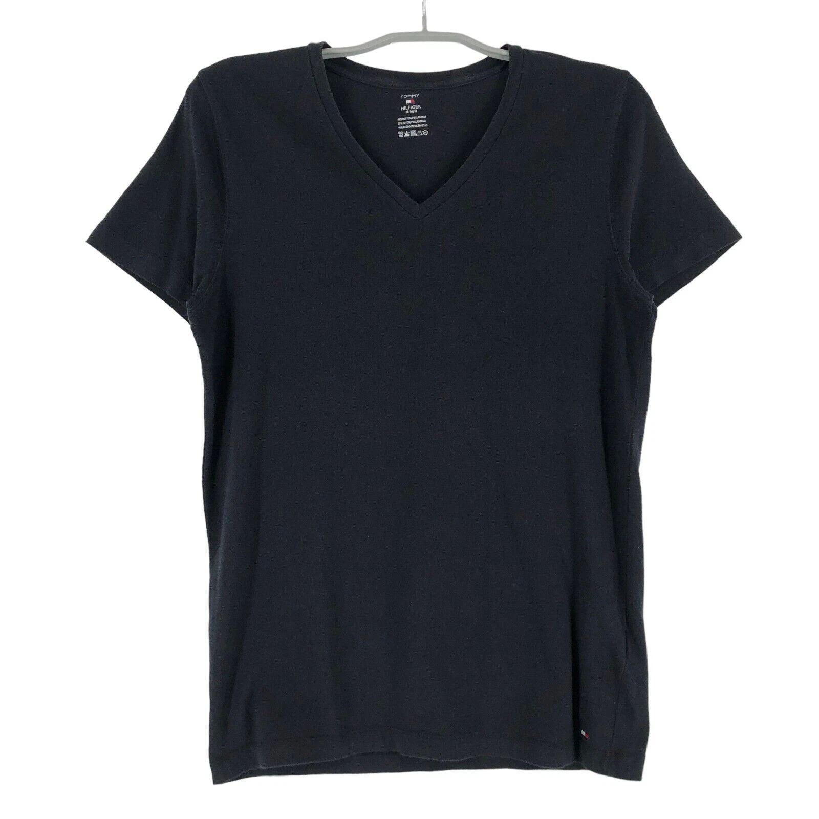TOMMY HILFIGER V-Neck Slim Black T-Shirt Men Size M