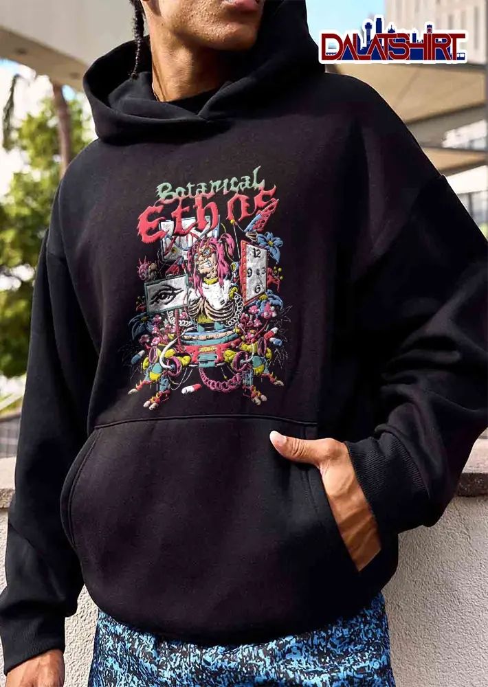 Botanical Ethnos Cyberpunk Cyborg Clock DNA Strand Pill Mushroom Botanical Cartoon shirt