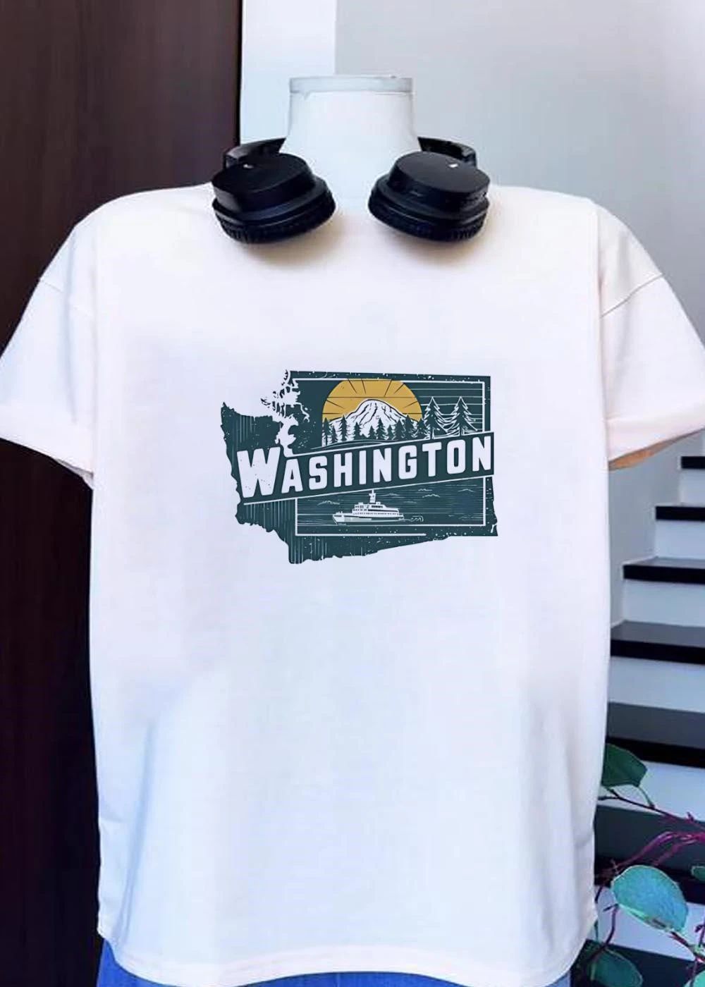 Washington State Mountain and Ferry Silhouette Apparel shirt