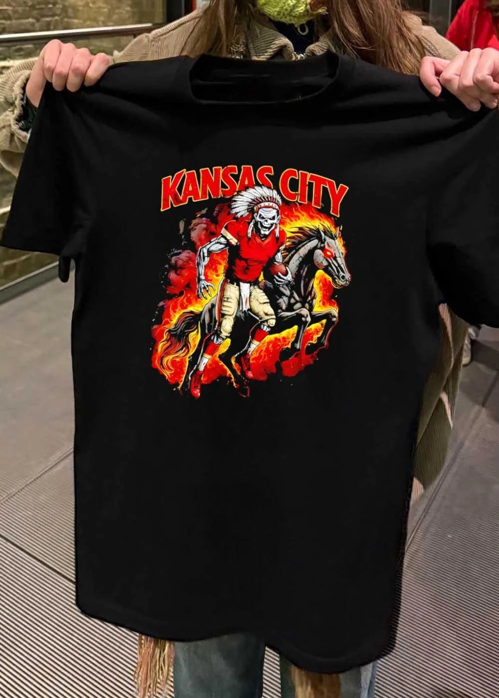 Kansas City Skeleton Player Running on Fire Horse Kansas City T-Shirt