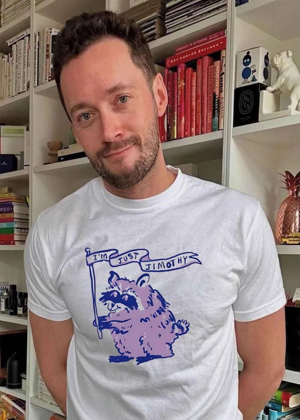 Cute Raccoon Holding a Flag I Am Just Jimothy shirt