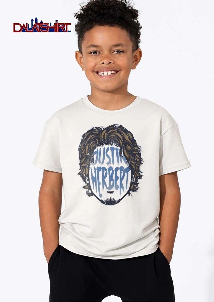Justin Herbert Distressed Long Hair Beard Silhouette Head Typography shirt